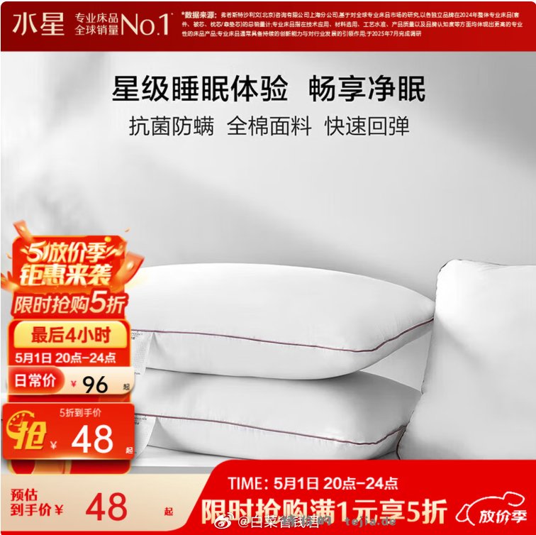 水星家纺百丽丝90%乳胶枕40*60cm一对装 89元 - 特价的