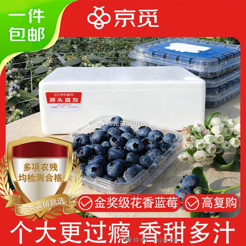 京觅大凉山正宗花香蓝莓8盒单果12mm+ 净重100g/盒 29元 - 特价的